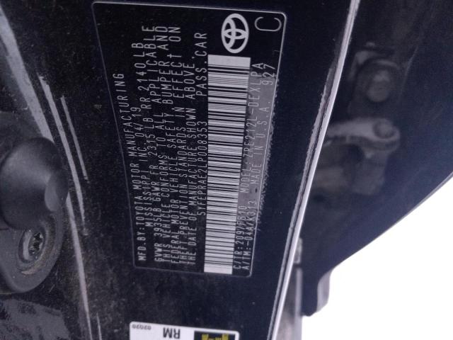 5YFEPRAE2LP008353 - 2020 TOYOTA COROLLA LE BLACK photo 12