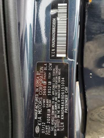 KNADN4A39D6151034 - 2013 KIA RIO EX BLUE photo 12