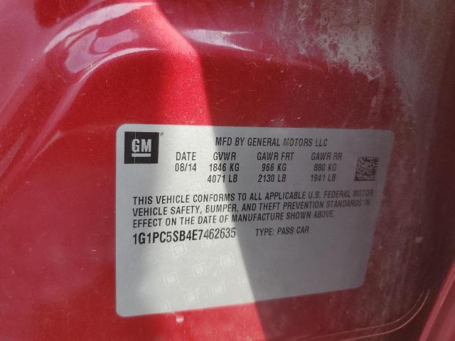 1G1PC5SB4E7462635 - 2014 CHEVROLET CRUZE LT RED photo 12