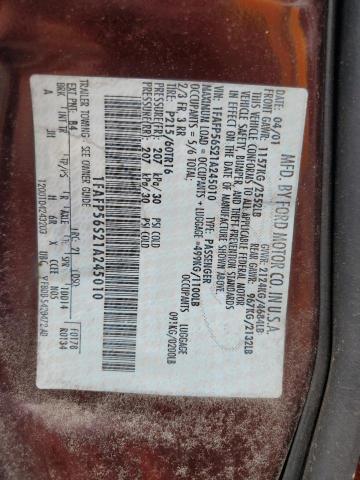 1FAFP56S21A245010 - 2001 FORD TAURUS SEL BURGUNDY photo 13