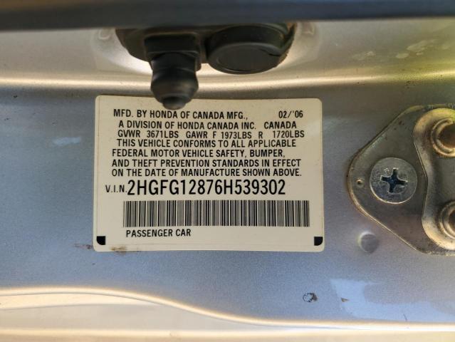 2HGFG12876H539302 - 2006 HONDA CIVIC EX SILVER photo 13