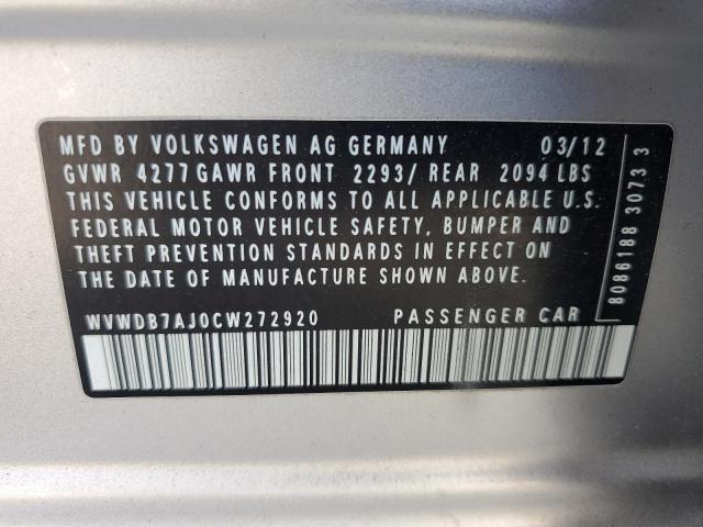 WVWDB7AJ0CW272920 - 2012 VOLKSWAGEN GOLF SILVER photo 12