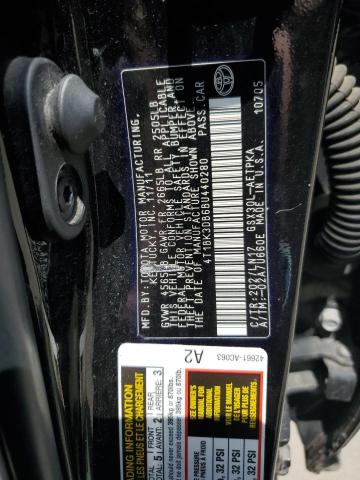 4T1BK3DB6BU440280 - 2011 TOYOTA AVALON BASE Қара фото 12