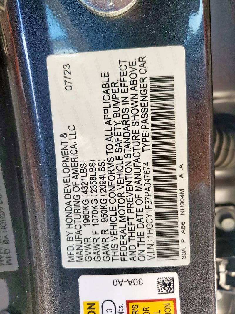 1HGCY1F37PA047674 - 2023 HONDA ACCORD EX GRAY photo 12