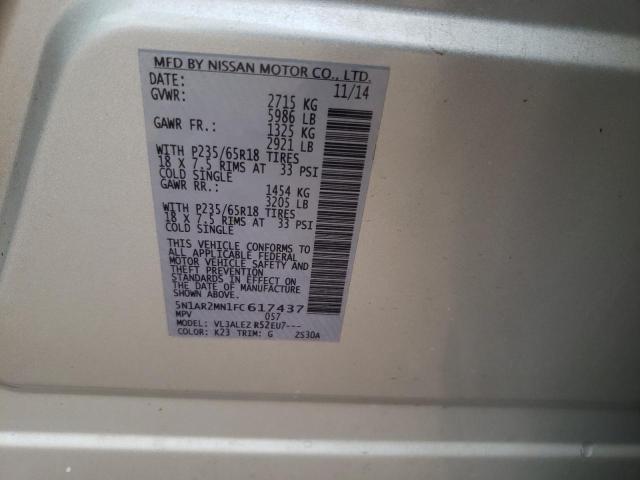 5N1AR2MN1FC617437 - 2015 NISSAN PATHFINDER S 银色 照片 13