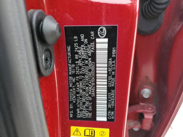 58ABZ1B10KU009923 - 2019 LEXUS ES 350 RED photo 13