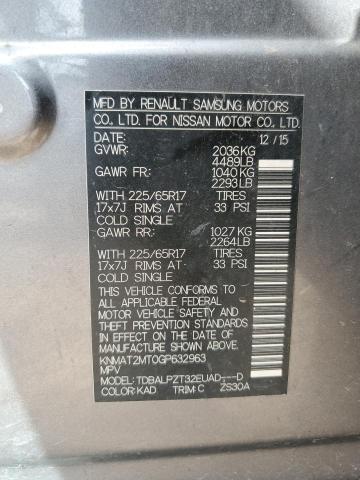 KNMAT2MT0GP632963 - 2016 NISSAN ROGUE S GRAY photo 13