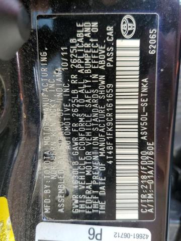 4T4BF1FK9CR161659 - 2012 TOYOTA CAMRY BASE 黑色 照片 12