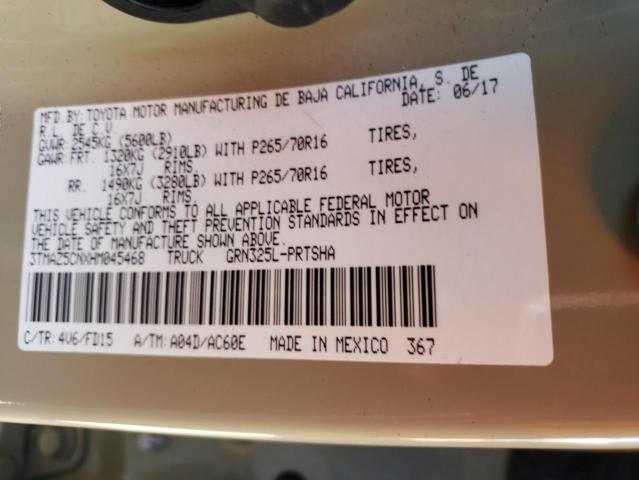 3TMAZ5CNXHM045468 - 2017 TOYOTA TACOMA DOUBLE CAB BEIGE photo 12