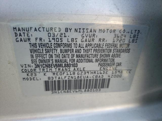 3N1CN8EV6ML880103 - 2021 NISSAN VERSA SV SILVER photo 13