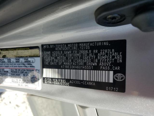 4T1BE32K46U145551 - 2006 TOYOTA CAMRY LE SILVER photo 13