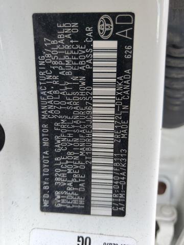 2T1BURHE3JC967520 - 2018 TOYOTA COROLLA L 白色 照片 13