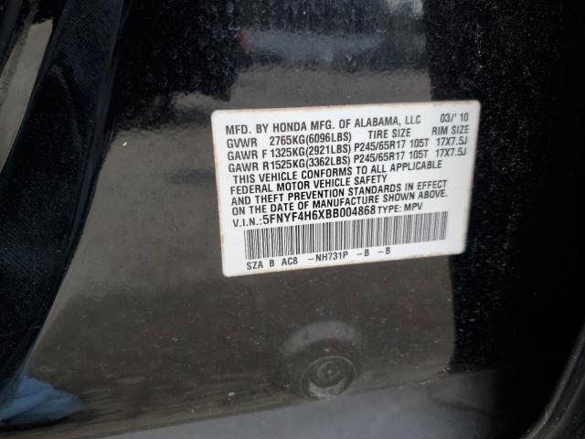 5FNYF4H6XBB004868 - 2011 HONDA PILOT EXL BLACK photo 12