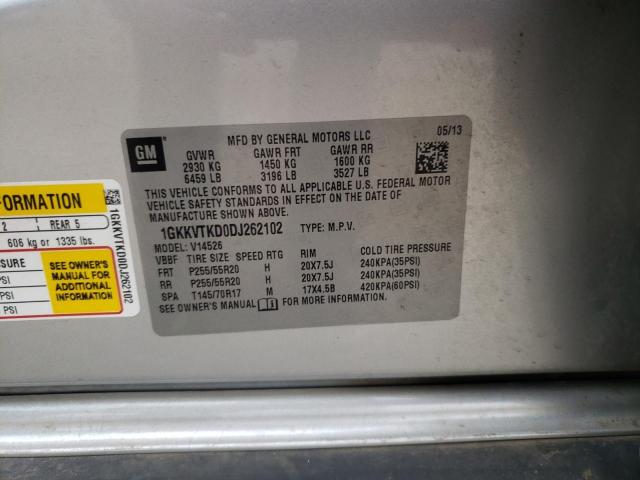 1GKKVTKD0DJ262102 - 2013 GMC ACADIA DENALI SILVER photo 13