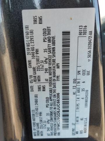 1FMCU9GD8JUC66306 - 2018 FORD ESCAPE SE Schwarz Foto 13