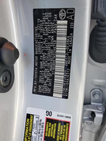 2T1BURHE1KC246758 - 2019 TOYOTA COROLLA L ვერცხლისფერი ფოტო 12