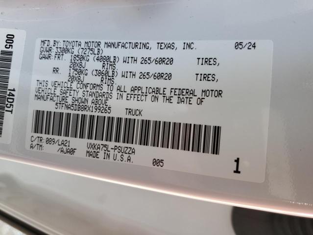 5TFNA5DB8RX199265 - 2024 TOYOTA TUNDRA CREWMAX PLATINUM თეთრი ფოტო 12