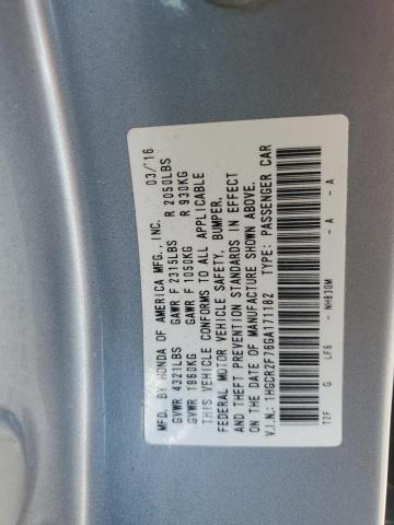 1HGCR2F76GA171182 - 2016 HONDA ACCORD EX SILVER photo 12