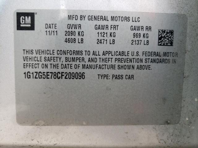 1G1ZG5E78CF209096 - 2012 CHEVROLET MALIBU LTZ ვერცხლისფერი ფოტო 12