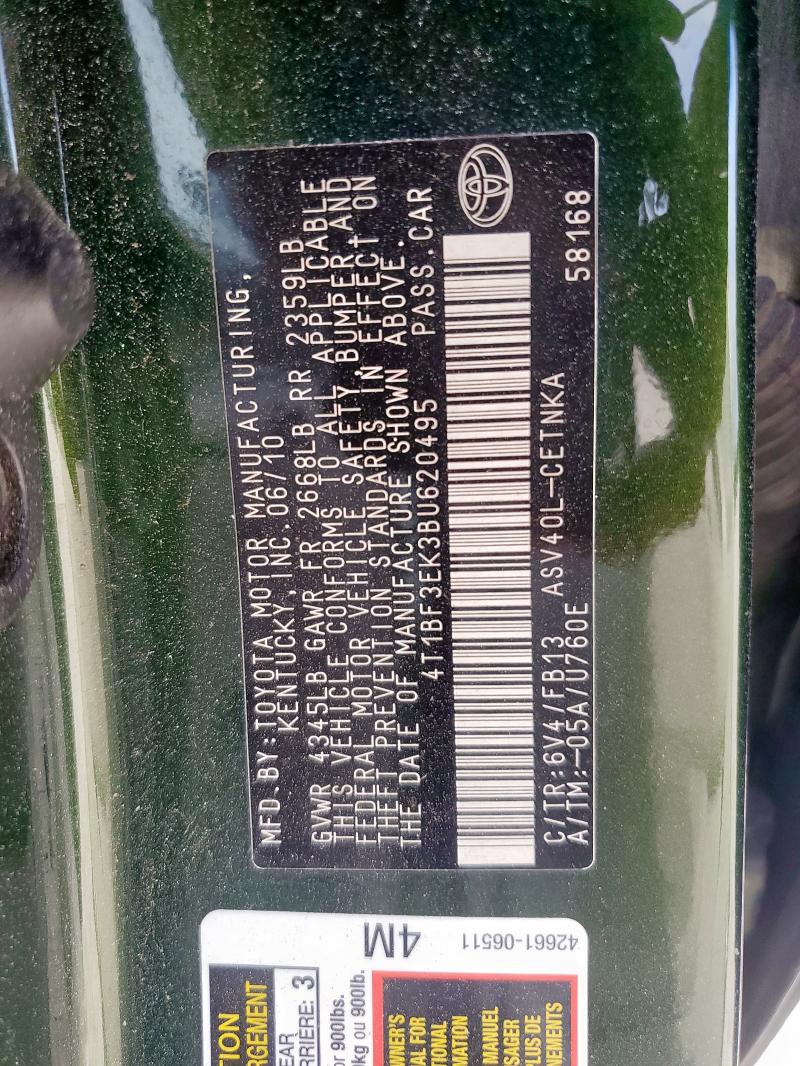 4T1BF3EK3BU620495 - 2011 TOYOTA CAMRY BASE GREEN photo 12