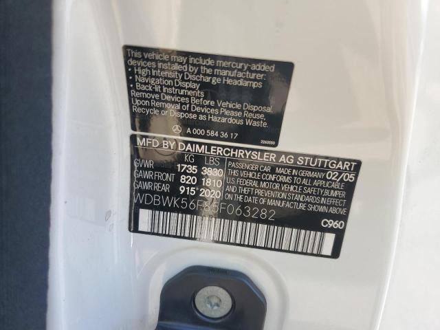 WDBWK56F85F063282 - 2005 MERCEDES-BENZ SLK 350 WHITE photo 13