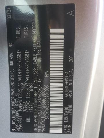 5TDYRKEC8RS201095 - 2024 TOYOTA SIENNA XLE SILVER photo 13