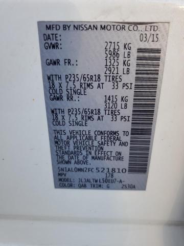 5N1AL0MN2FC521810 - 2015 INFINITI QX60 WHITE photo 13