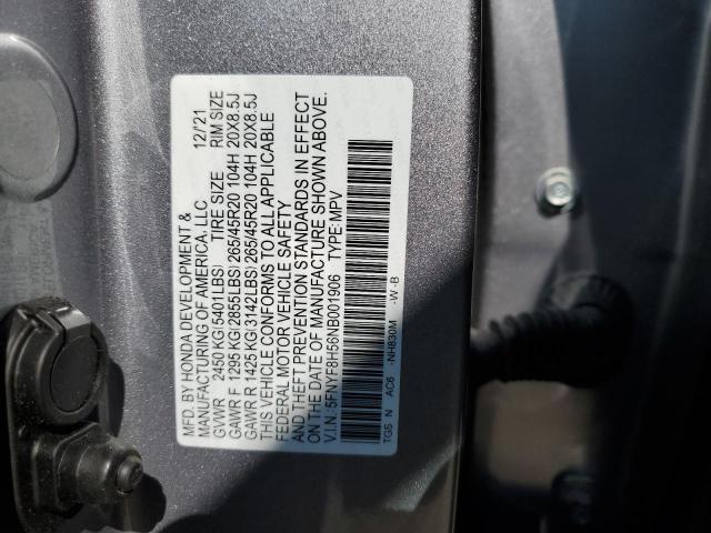 5FNYF8H56NB001906 - 2022 HONDA PASSPORT EXL SILVER photo 13