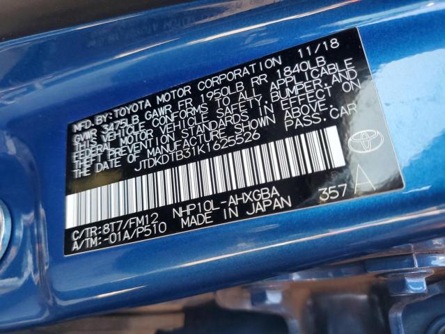 JTDKDTB31K1625526 - 2019 TOYOTA PRIUS C Синій фото 12