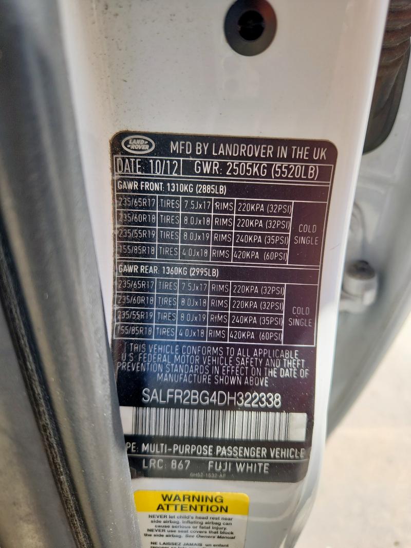 SALFR2BG4DH322338 - 2013 LAND ROVER LR2 HSE WHITE photo 14