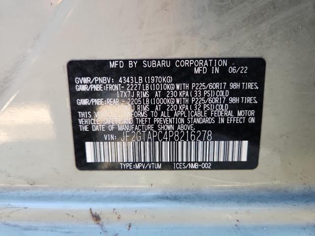 JF2GTAPC4P8216278 - 2023 SUBARU CROSSTREK PREMIUM 灰色 照片 13