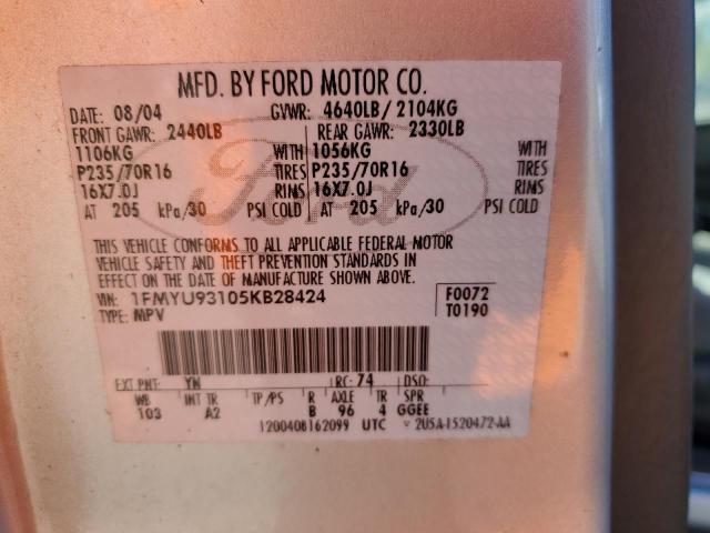 1FMYU93105KB28424 - 2005 FORD ESCAPE XLT SILVER photo 13