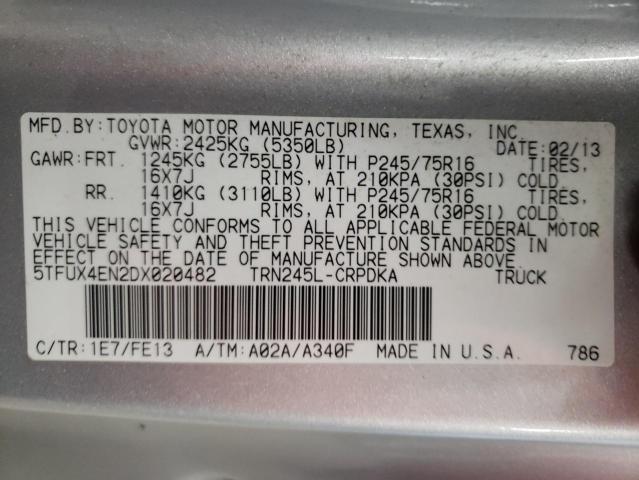 5TFUX4EN2DX020482 - 2013 TOYOTA TACOMA ACCESS CAB ვერცხლისფერი ფოტო 12
