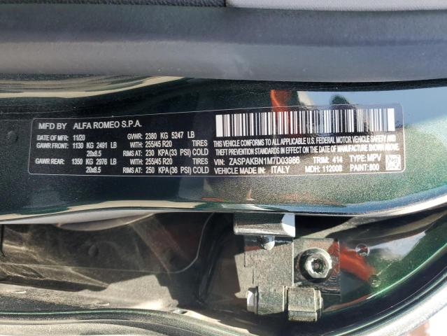 ZASPAKBN1M7D03986 - 2021 ALFA ROMEO STELVIO TI Zielony zdjęcie 13