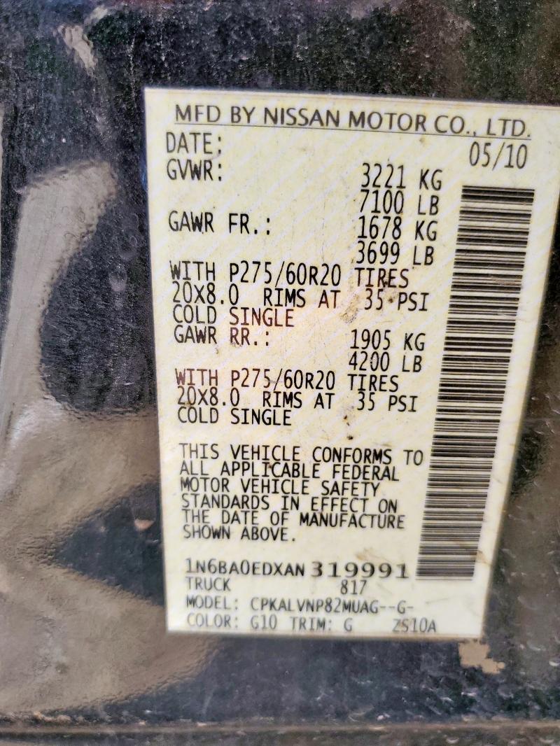 1N6BA0EDXAN319991 - 2010 NISSAN TITAN XE 黑色 照片 12