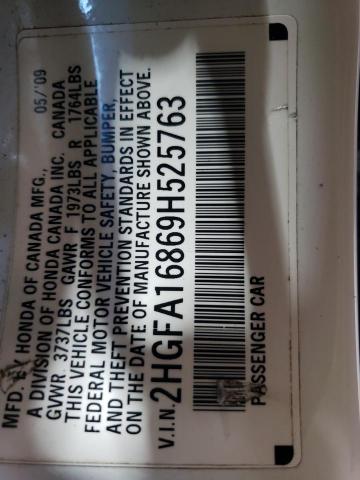 2HGFA16869H525763 - 2009 HONDA CIVIC EX WHITE photo 13