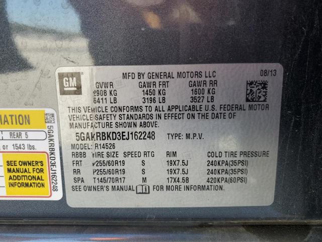 5GAKRBKD3EJ162248 - 2014 BUICK ENCLAVE GRAY photo 13