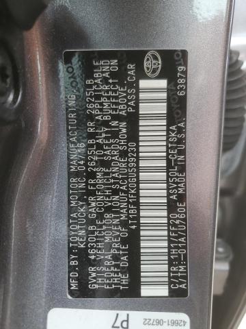 4T1BF1FK0GU599230 - 2016 TOYOTA CAMRY LE رمادي صورة 12