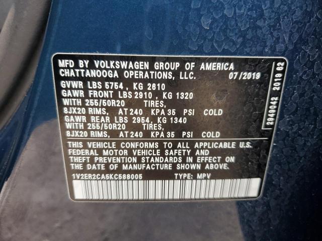 1V2ER2CA5KC588005 - 2019 VOLKSWAGEN ATLAS SEL BLUE photo 13