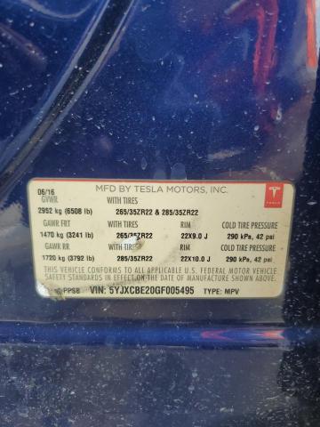 5YJXCBE20GF005495 - 2016 TESLA MODEL X BLUE photo 13