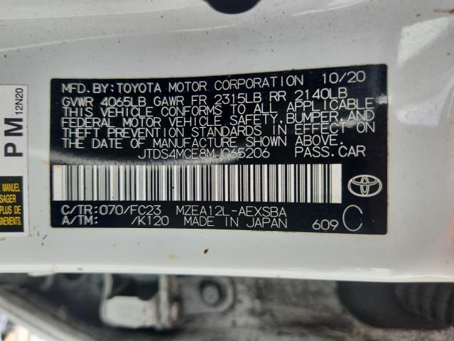 JTDS4MCE8MJ065206 - 2021 TOYOTA COROLLA SE 白色 照片 12