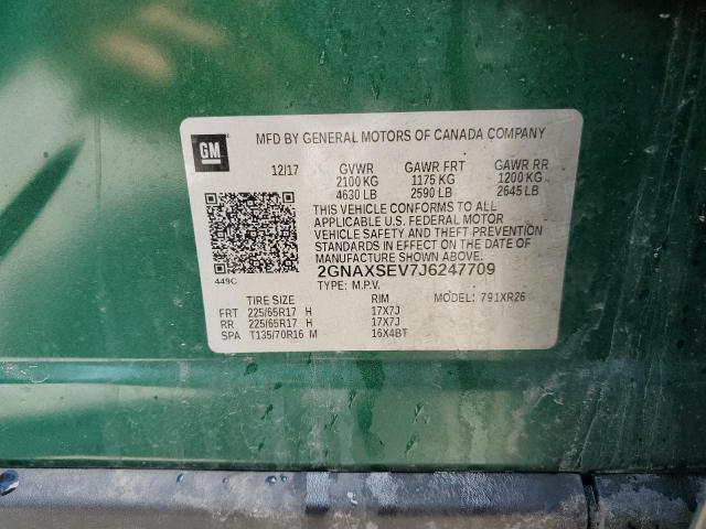 2GNAXSEV7J6247709 - 2018 CHEVROLET EQUINOX LT GREEN photo 13