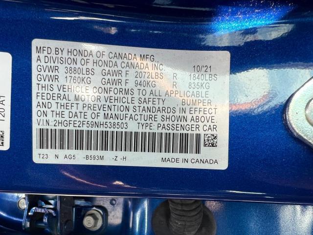 2HGFE2F59NH538503 - 2022 HONDA CIVIC SPORT 蓝色 照片 10
