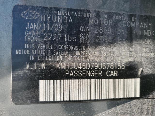 KMHDU46D79U678155 - 2009 HYUNDAI ELANTRA GLS GRAY photo 12