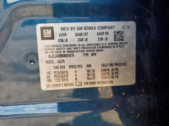 KL4CJASB8KB829379 - 2019 BUICK ENCORE PREFERRED Կապույտ լուսանկար 12