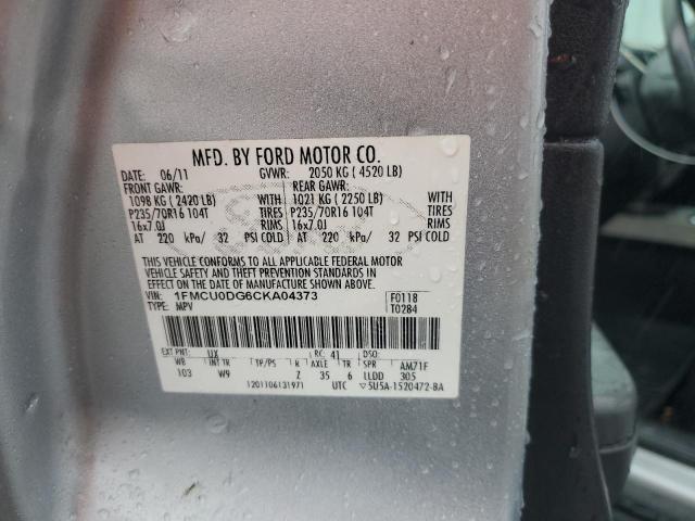1FMCU0DG6CKA04373 - 2012 FORD ESCAPE XLT SILVER photo 13