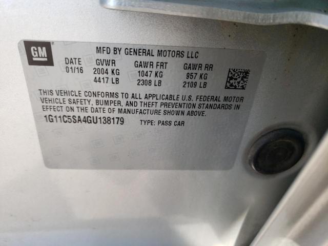 1G11C5SA4GU138179 - 2016 CHEVROLET MALIBU LIM LT 银色 照片 12