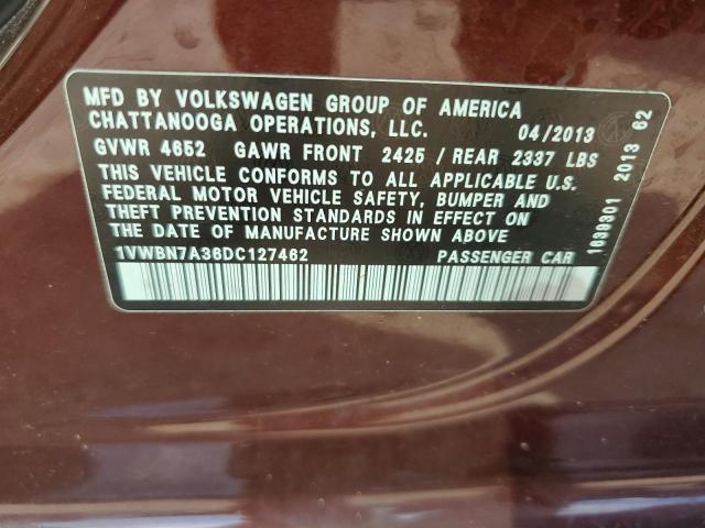 1VWBN7A36DC127462 - 2013 VOLKSWAGEN PASSAT SE BURGUNDY photo 12