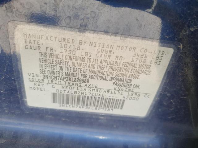 3N1CN7AP3KL829589 - 2019 NISSAN VERSA S 蓝色 照片 13