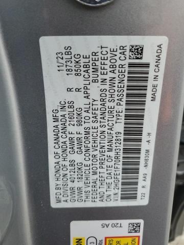 2HGFE1F70RH312819 - 2024 HONDA CIVIC EX Argent photo 12